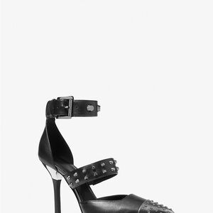 Michael Kors Amal Astor Black Stud Heels Gunmetal 9M